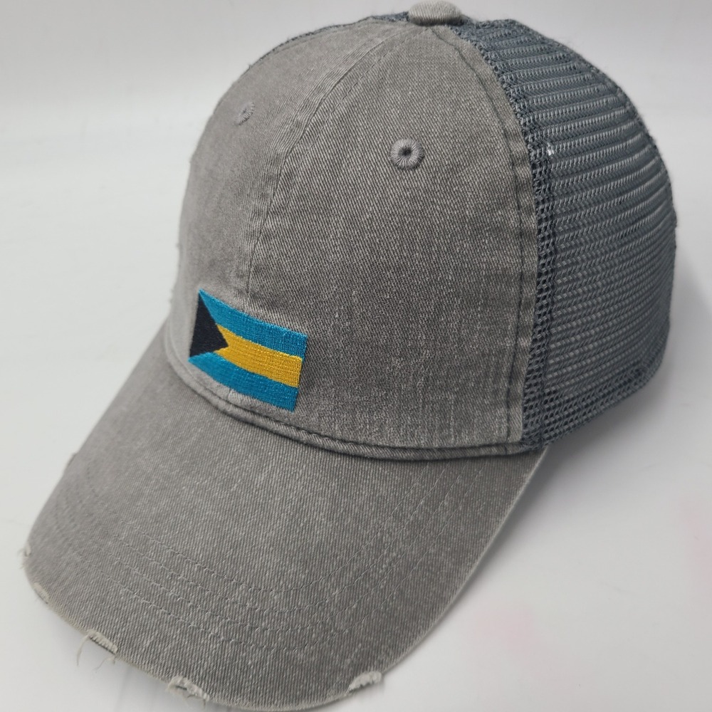 Robin Ruth Hat Snapback Trucker Mesh Gray‎ Bahamas Flag Distressed Travel Men